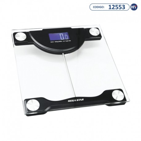 Balança Digital para Peso Corporal MegaStar CR3320 até 180 kg - Transparente/Preto