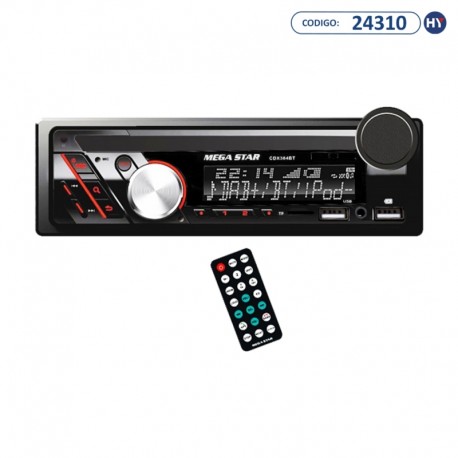 Toca Rádio Automotivo MegaStar CDX384BT 4 de 65 watts com Bluetooth e USB - Preto