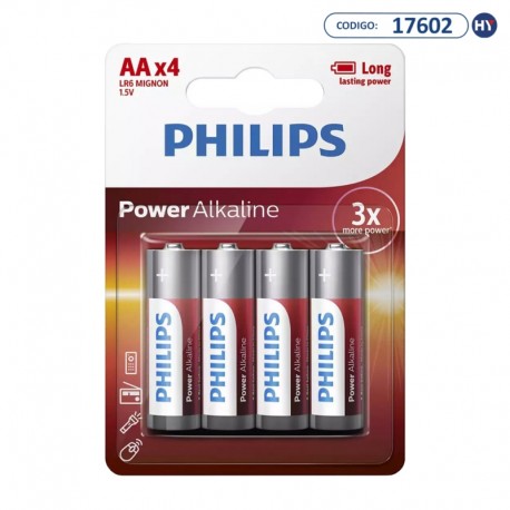 Pila Alcalina AA Philips Power Alkaline LR6P4B / 97 1.5V - 4 Unidades
