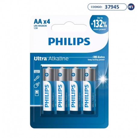 Pila Alcalina AA Philips Ultra Alkaline LR6E4B/97 - 4 Unidades