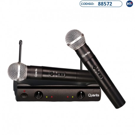 Microfone Sem Fio Quanta QTMIC103 com 2 Microfones Bivolt - Preto