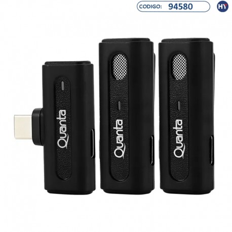 Micrófono Inalámbrico Quanta QTMDM20 Dual para Smartphone con USB-C - Negro