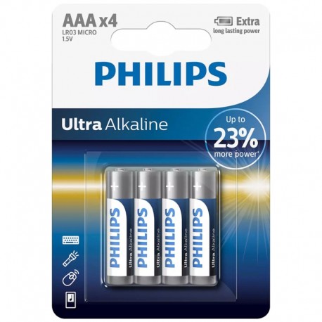 Pila Alcalina AAA Philips Ultra Alkaline LR03E4B/10 1.5V - 4 Unidades
