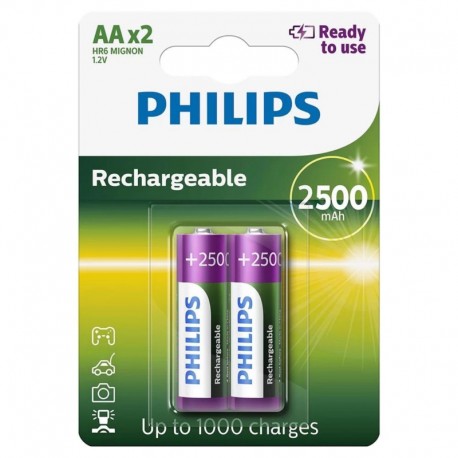 Pilha Recarregável Philips AA com 02 unidades – 2500mAh