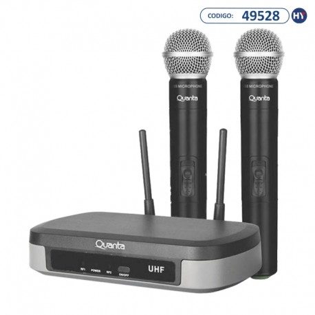 Sistema de Microfone Sem Fio Quanta QTMWU104 com 2 Microfones Bivolt - Preto/Cinza