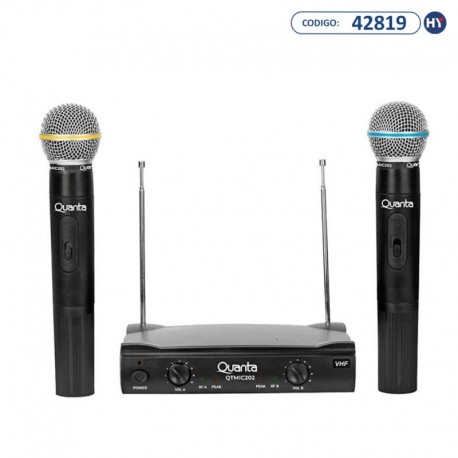 Microfone Dinâmico duplo sem fio VHF Quanta QTMIC202 - Preto
