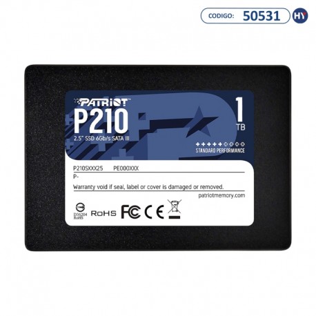 SSD de 1TB Patriot P210 P210S1TB25 520 MB/s de Leitura - Preta
