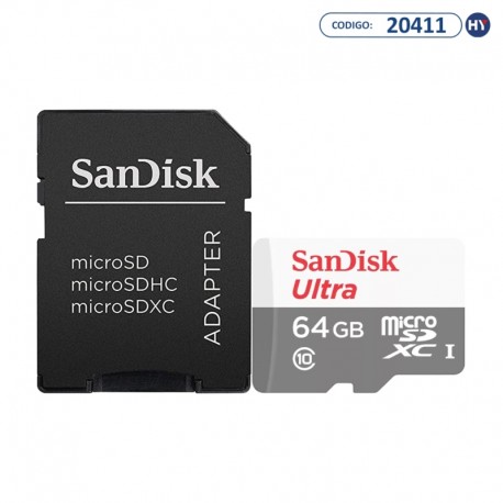 Cartão de Memória Micro SD de 64GB SanDisk Ultra SDSQUNR-064G-GN3MA - Branco/Cinza