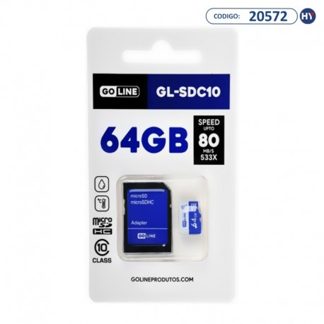 Cartão de Memória Micro SD de 64GB GOLINE GL-SDC10 - Branco/Azul